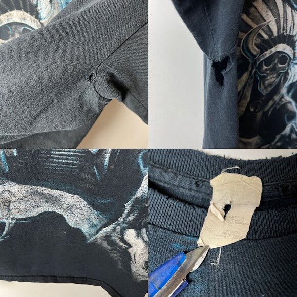 Distressed Vintage Y2K T Shirt Skeleton Mythical Creatures XL Black Graphic Tee - Picture 5 of 16